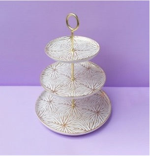 Talianna Lily Pad 3 Tiered Stand, White & Gold